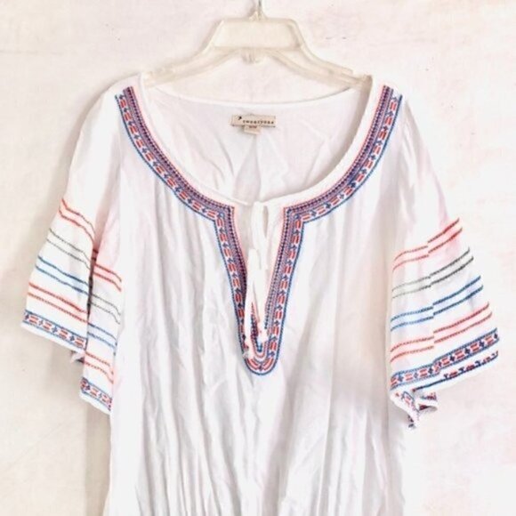 Forever 21 Top M Peasant Batwing Embroidered Drop Waist Bohemian Vacation Trip - Picture 3 of 5